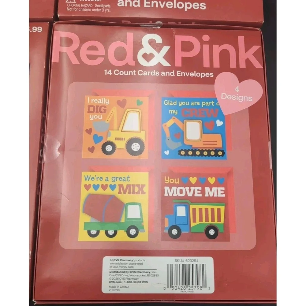 Red & Pink Pop Up Cards & Envelopes construction Lot of 4 Boxes = 56 Valentines